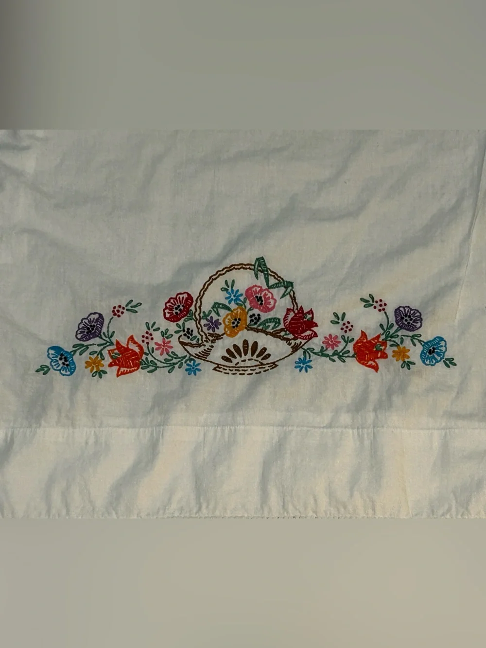 Vintage Embroidered Floral Pillowcases Set of 2 Crochet Lace Cottagecore